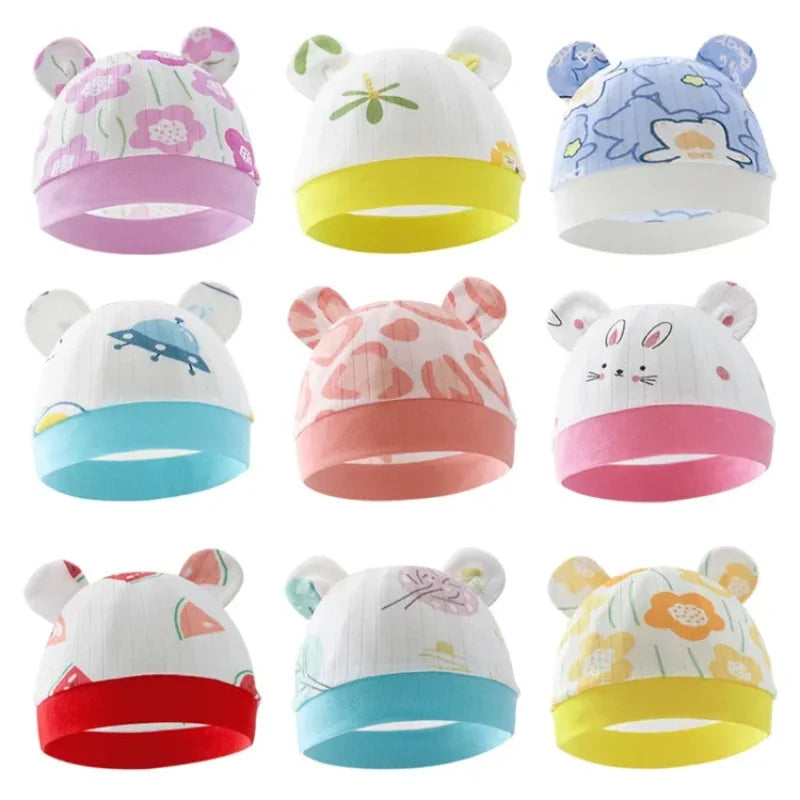Bonnet en coton avec dessin imprimé animé pour nouveau-né