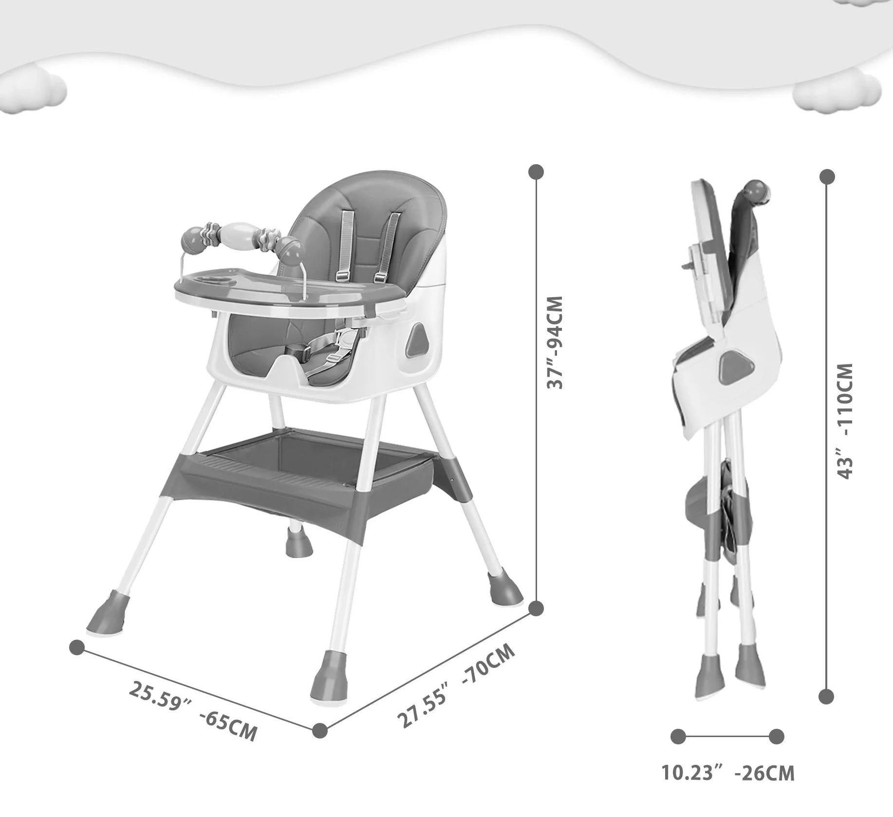 Chaise Haute Bébé Pliable Avec Grand Coussin Antidérapant