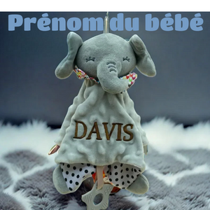 Doudou Eléphant en Peluche - Doudou Bébé Personnalisé avec Prénom