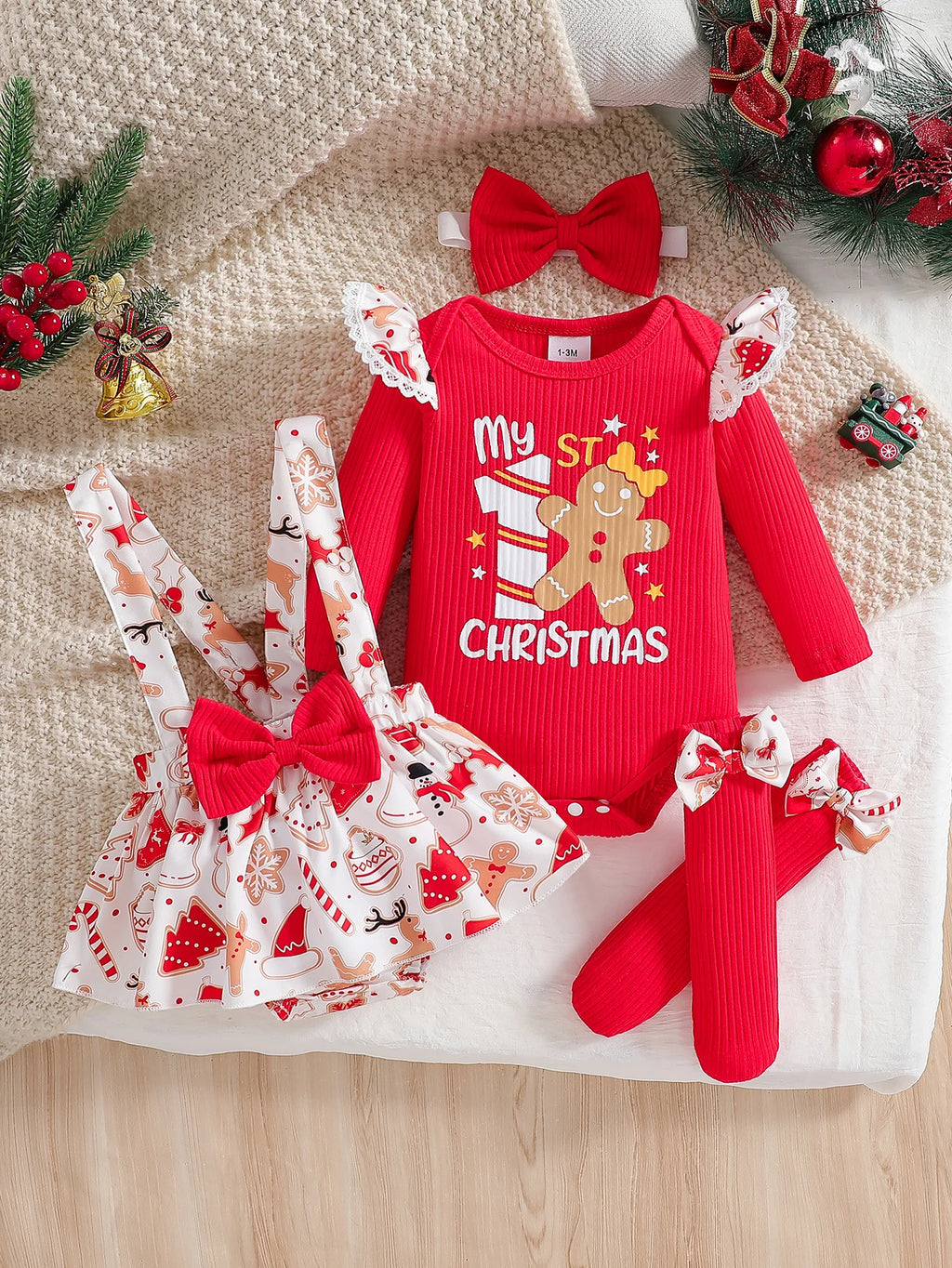 Ensemble Noël pour Bébé Fille avec Chaussettes