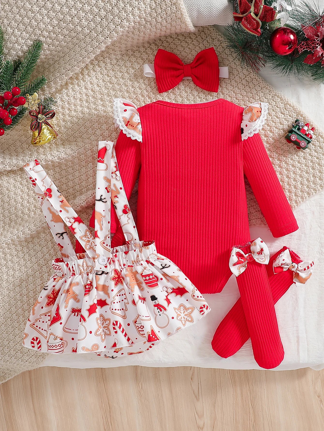 Ensemble Noel pour Bebe Fille avec Chaussettes 