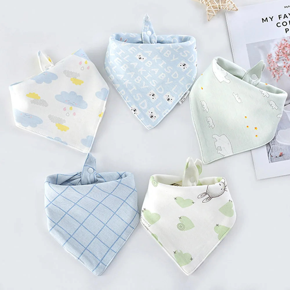 Lot de 5 Bavoirs Bébé Triangulaire en Coton Double