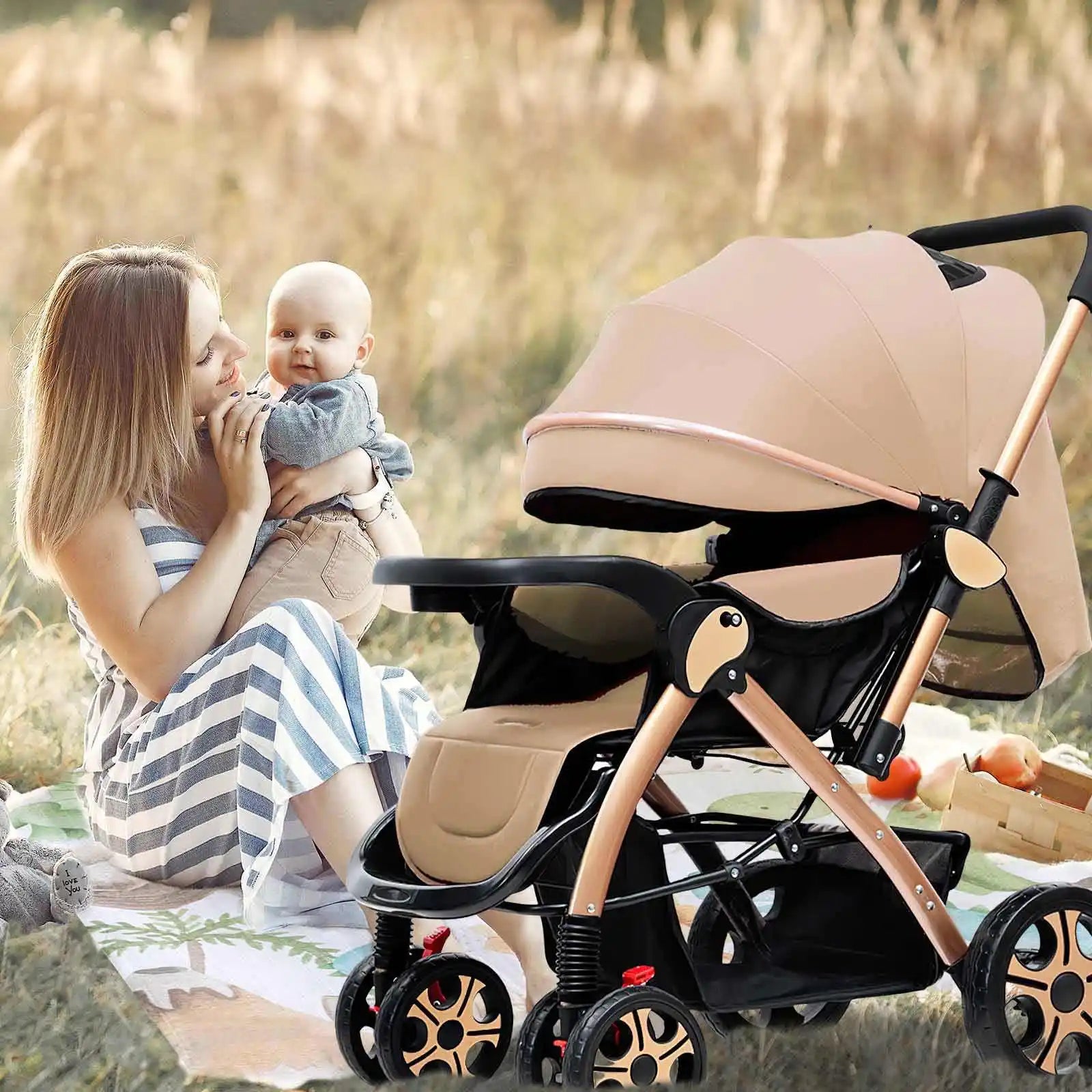 Poussette Bébé Compacte avec Amortisseur de Chocs