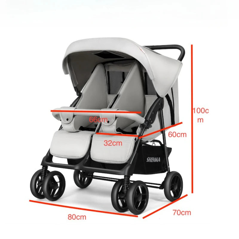 Poussette Double Compacte Pliable et Portable