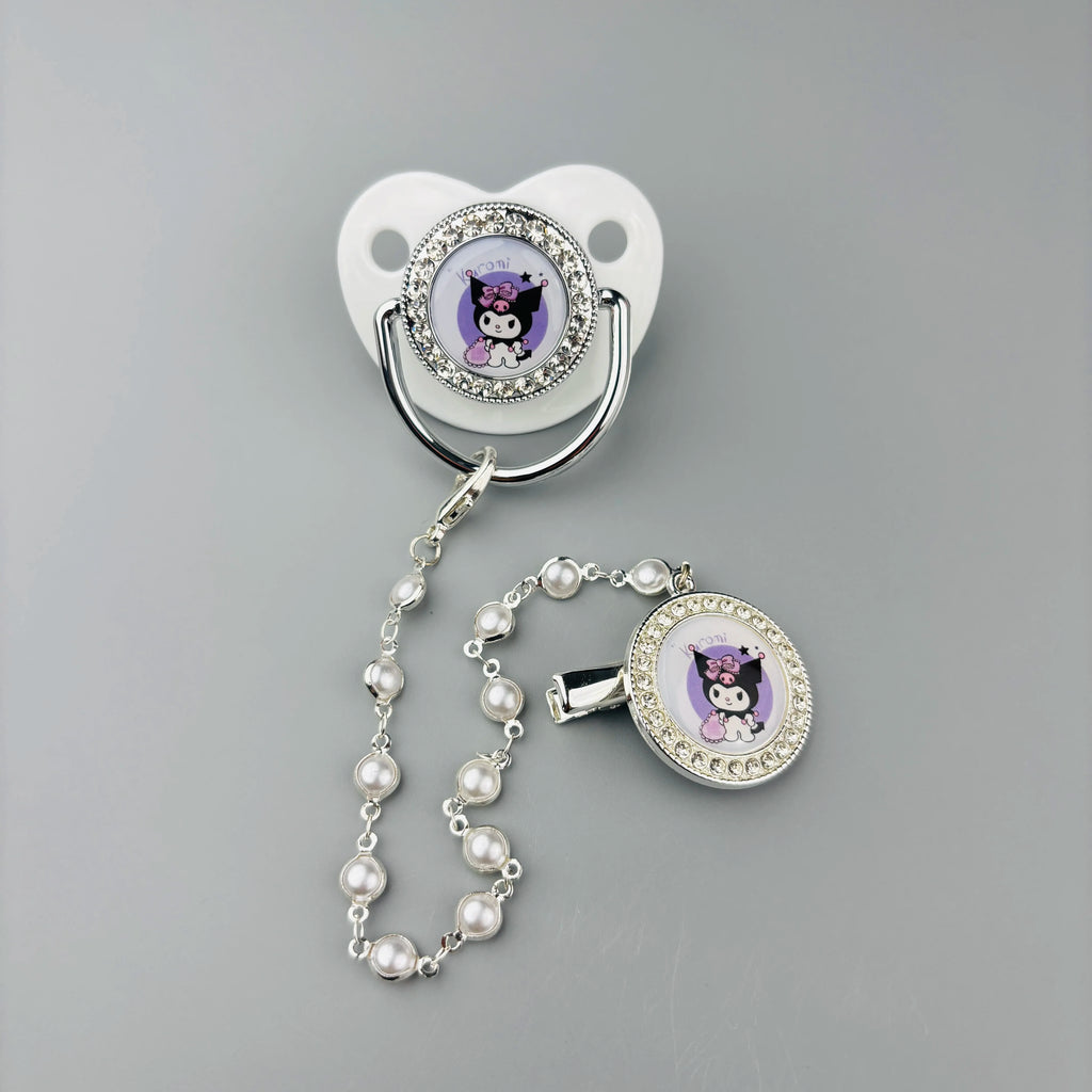 Sucette Bébé Blanche avec Attache-sucette en Perles